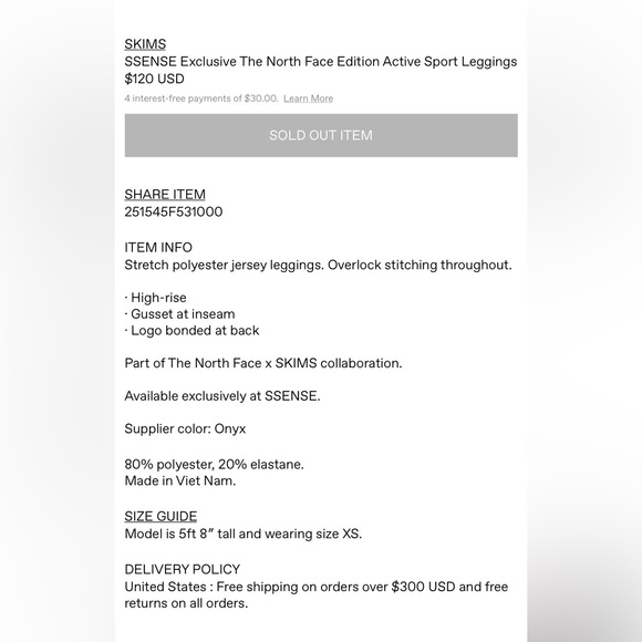 SSENSE EXCLUSIVE SKIMS X NORTH FACE COLLAB LEGGINGS - Picture 5 of 5